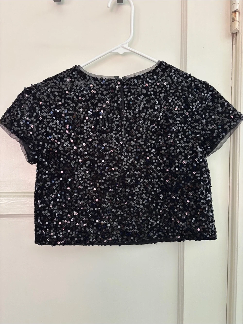 GAP Black Sequin Short-Sleeve Top